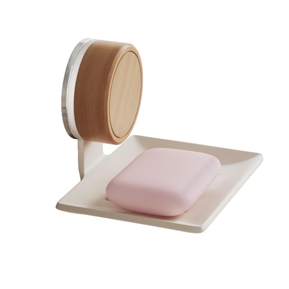 Walnut Suction Cup Soap Dish Wall Mounted Self-draining Soap Bar Holder Space Saving Reusable Soap Box for Bathroom Kitchen