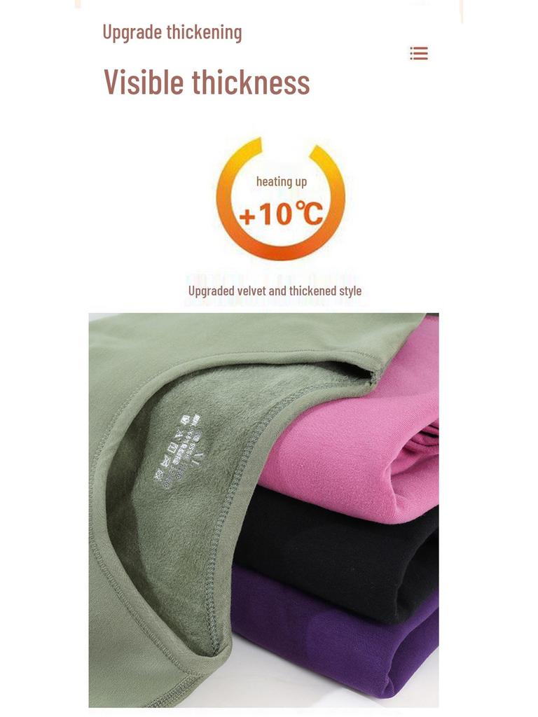 Men's and Women's Fleece-lined Crew Neck Warm Underwear Set: Heat-generating, Cold-proof, Pure Cotton for Autumn.