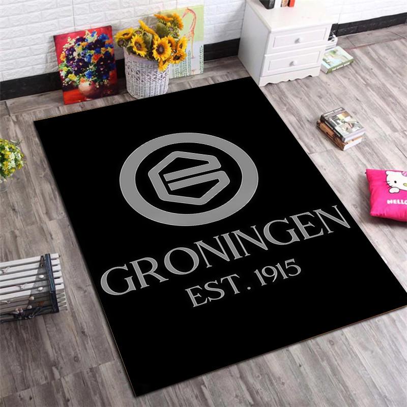 FC Groningen Vintage Wood Striped Area Rug Green White Stripe Football Club Logo Non Slip Floor Mat Soccer Fan Living Room Home Decor