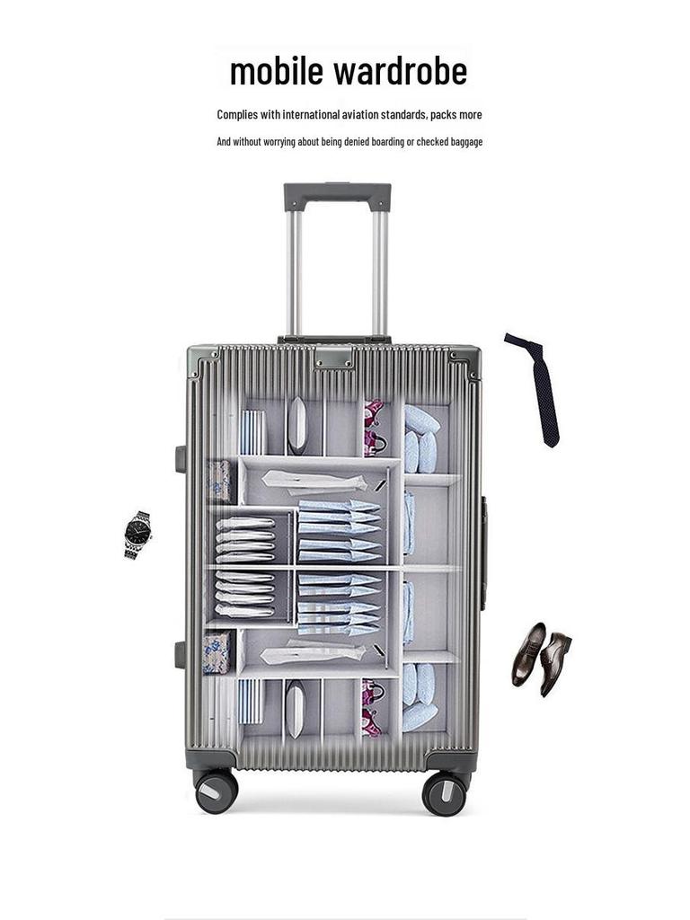 Large Capacity Aluminum Frame Suitcase: Durable, Silent Wheels, Secure Password, Unisex Design