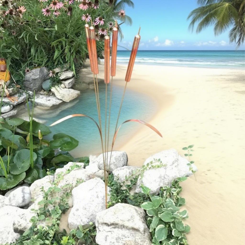 Copper Cattail Wind Chime Metal Simulation Garden Decoration Crafts