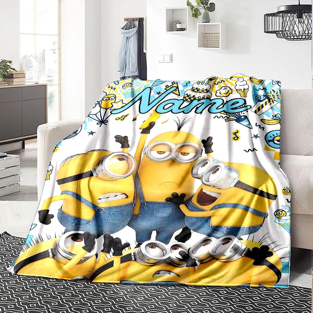 Custom Name Minions Card flannel Blanket for Super Soft Cute Comfort Blanket for Travel Bedding Couch Sofa Blanket