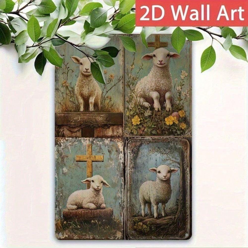 Vintage Metal Sign Lamb for Home and Garden No Drilling