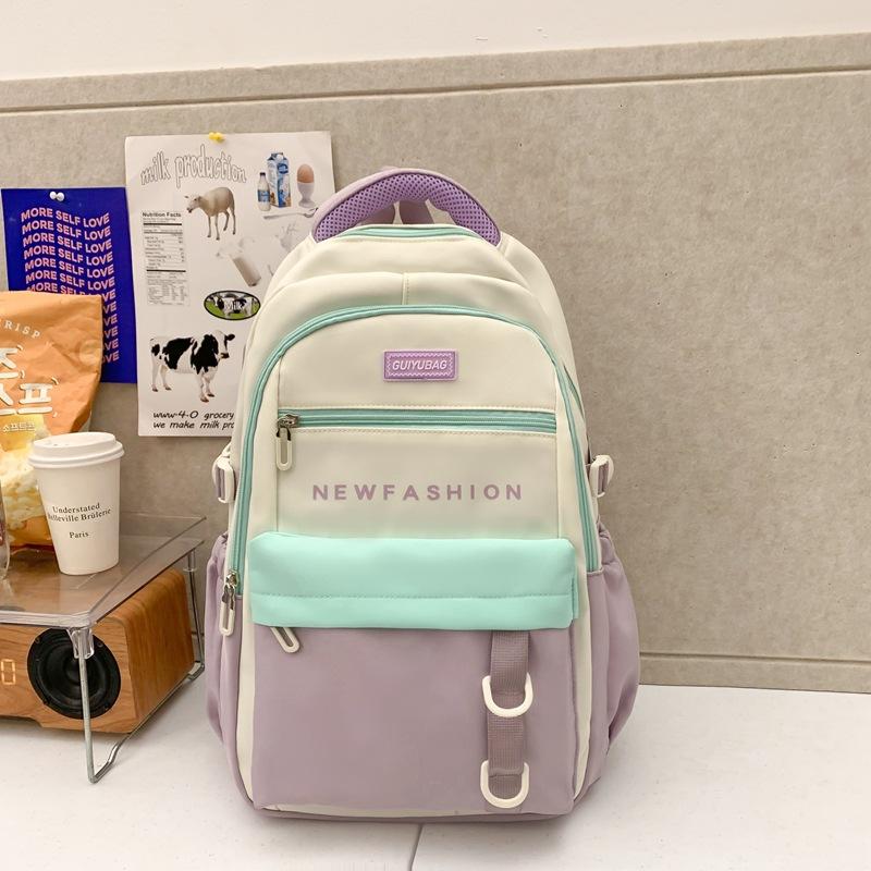 Frauen Große Kapazität Rucksack Student Schul Mädchen Farbe Block Rucksack
