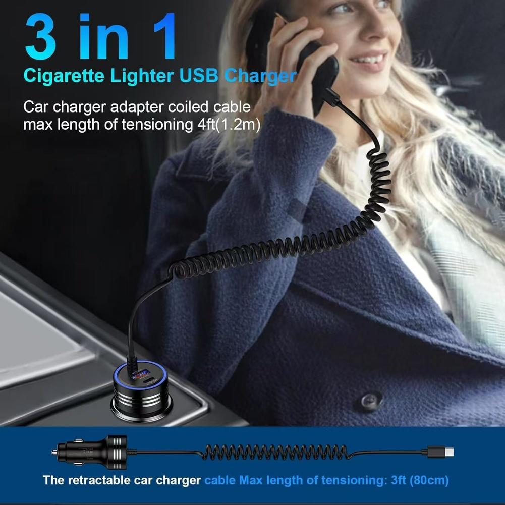 For Car Charger 78W USB C 3 Ports Fast Charging for For Car Motorcycle Boat RV Supports Multiple Device Connections