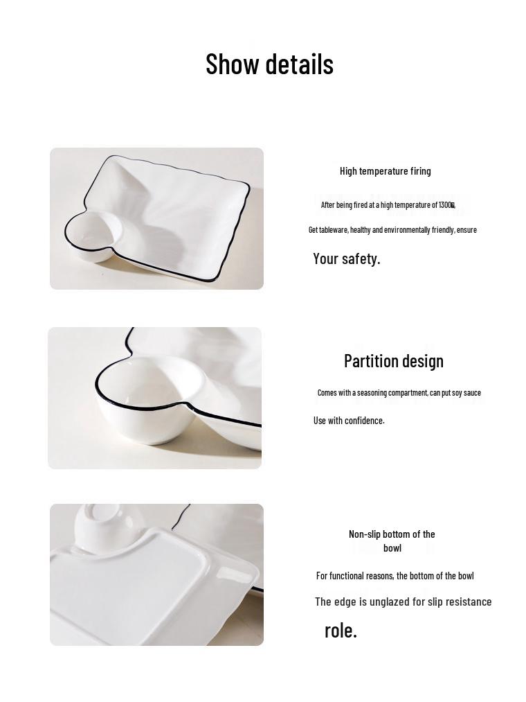 Compartmented Ceramic Dumpling Plate with Vinegar Dipping Dish