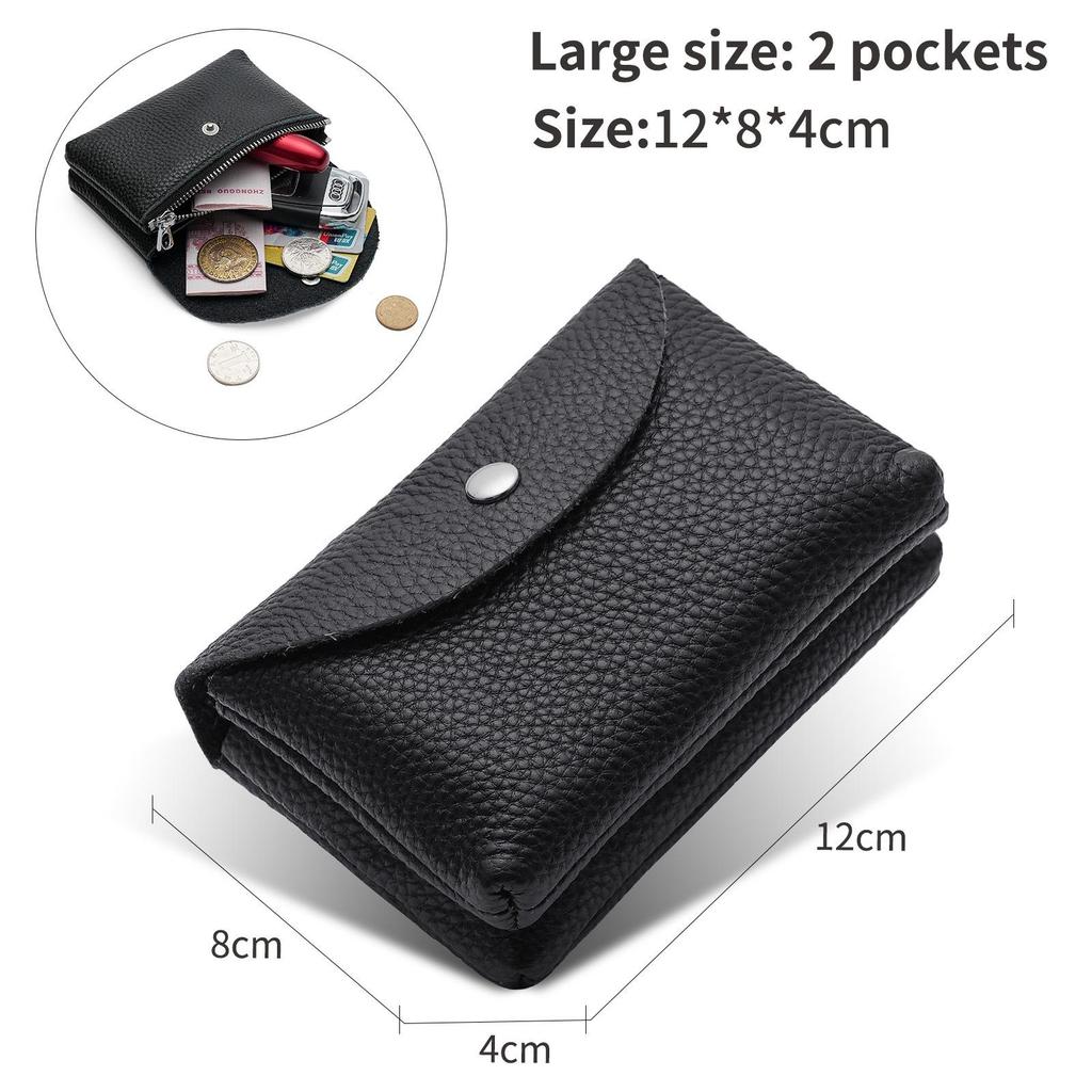 Women's Small Genuine Leather Coin Purse - Top Layer Cowhide Litchi Grain Cover Wallet