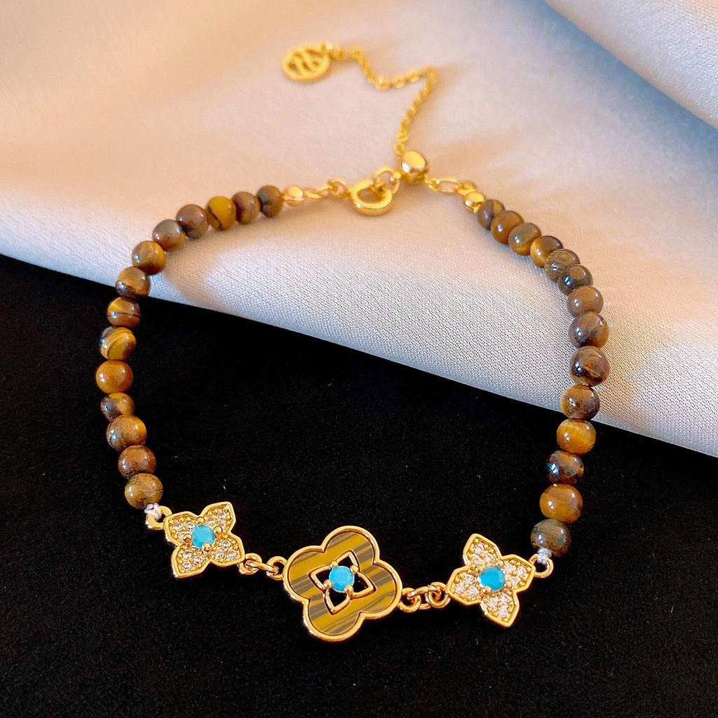 Vintage Maillard style geometric zircon tiger's eye stone beaded bracelet bracelet personalized jewelry
