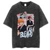 Japanese Anime Bleach Zaraki Kenpachi Graphic Print T-shirt for Men and Women Manga T-shirts Harajuku Men's Oversized Washed Cotton T-shirt