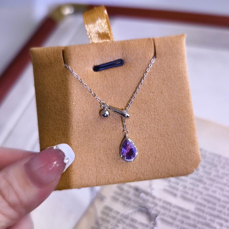 S925 Sterling Silver Water Drop Necklace Natural Crystal Adjustable Drawstring Fresh All-match Clavicle Chain 925 silver
