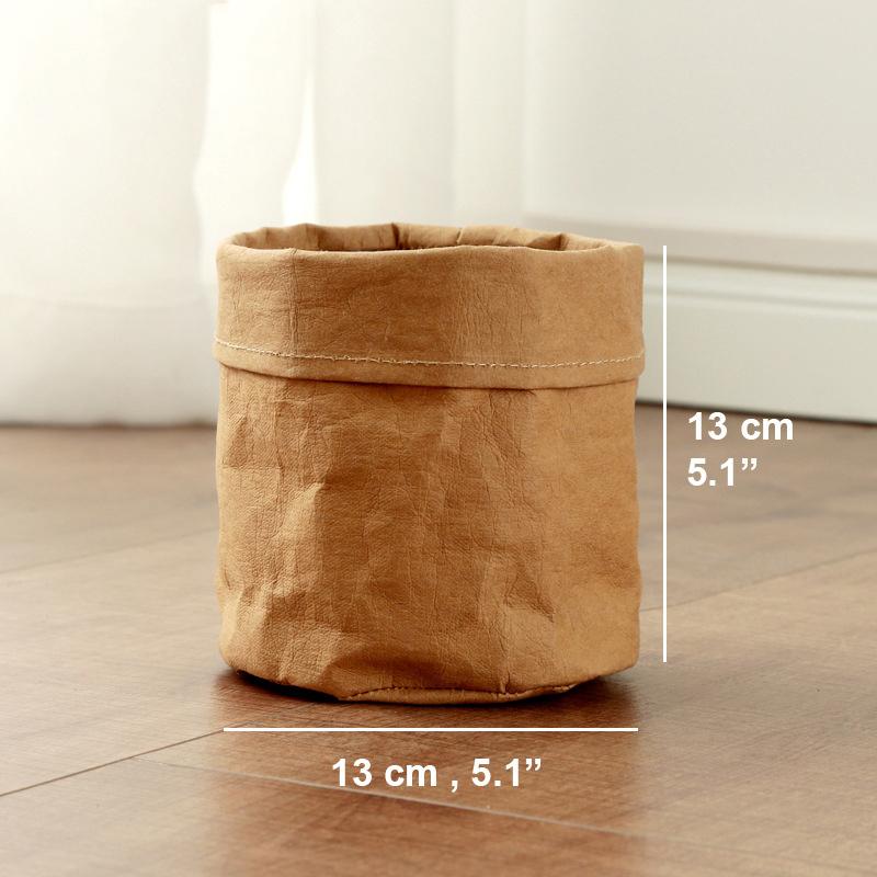 Retro Kraft Paper Flower Basket Desktop Makeup Washable Fabric Storage Basket Flower Pot Cover Pen Holder Home Supplies