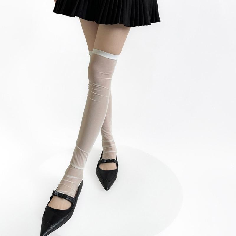 Damen Beinwärmer Sommer Durchsichtige Netz-Beinhülsen Harajuku Beinabdeckung Strümpfe Mode Knöchel Haufen Socken Lange Stiefelsocken