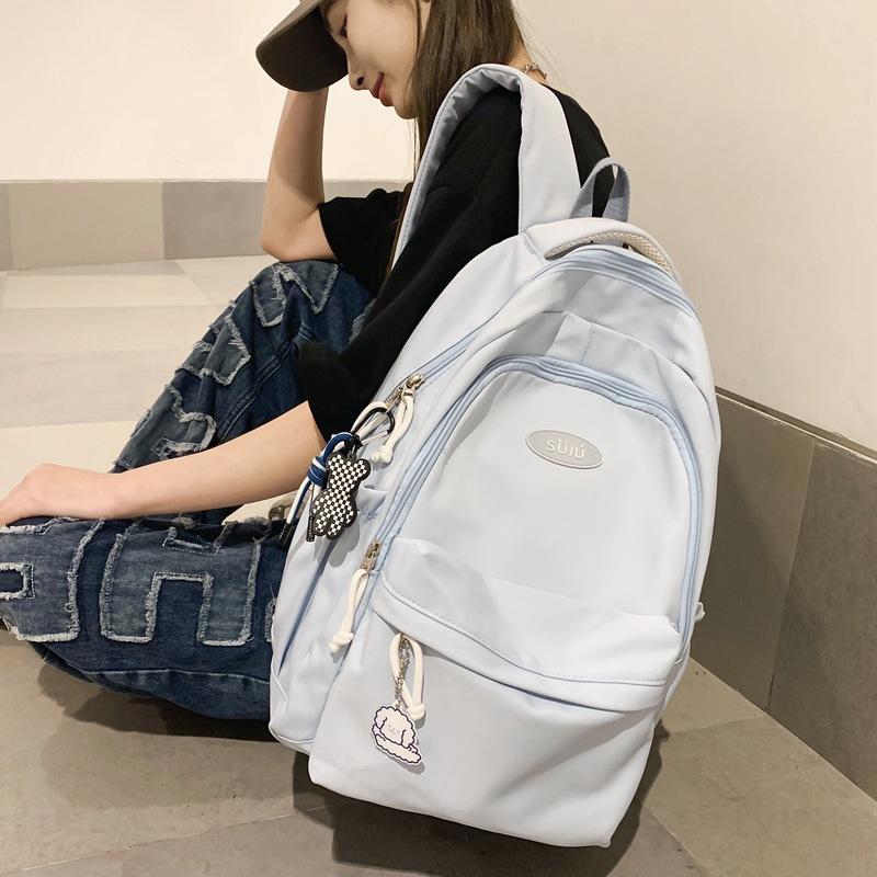 School bag female Japanese junior high school student backpack Korean version solid color soft girl girl backpack simple college backpack