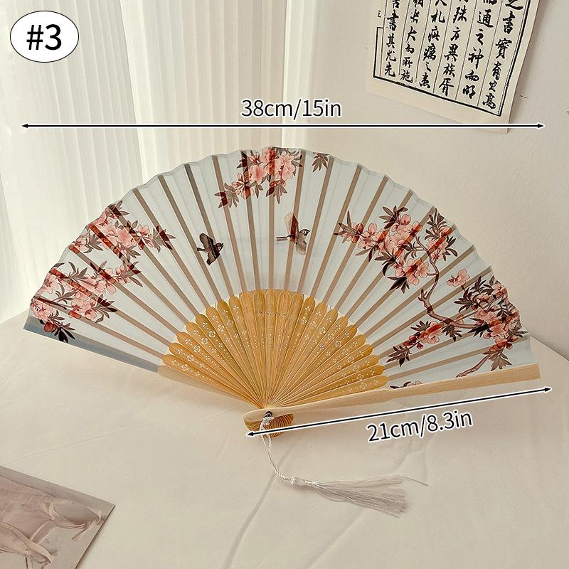 Vintage Bamboo Folding Fan Chinese Japanese Hand Fan Foral Printing Art Craft Gift Home Decoration Ornament Dancing Hand Fans