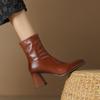 Fashion 2024 Autumn/Winter Women Boots Square Toe High Heel Shoes for Women Leather Boots Women Handemade Shoes Mid-calf Ladies Shoes