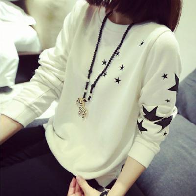 Women Autumn Winter Sweatershirt Long Sleeved T-shirt Girl Black White  Blouse  Casual Tops