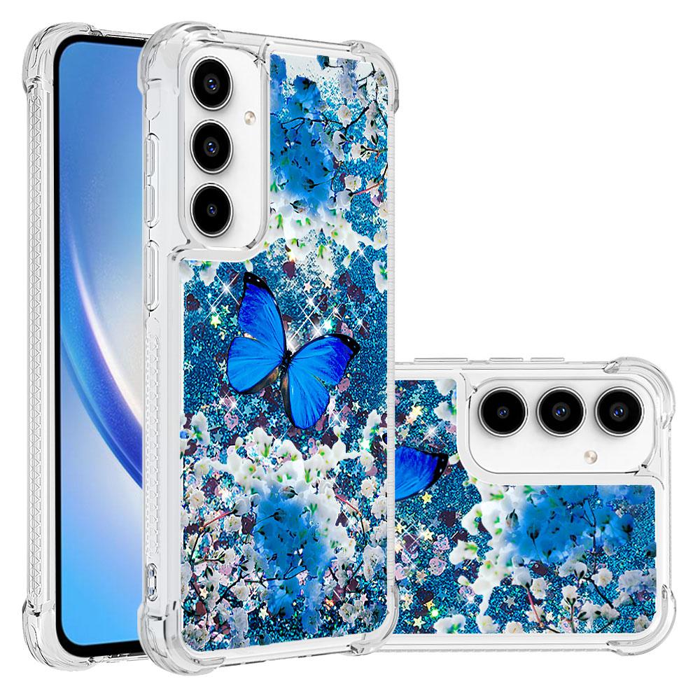 

For Samsung Galaxy A55 5G TPU Case with Quicksand and Pattern Printed Blue Butterfly