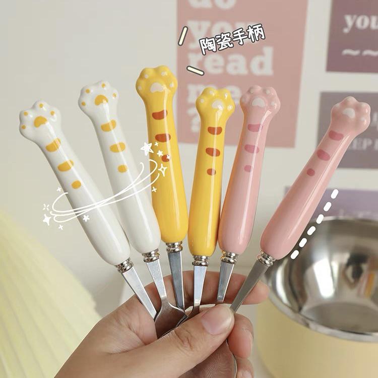 Stilvolles Niedliches Tigergriff Edelstahl Besteck: Tierpfote Cartoon Dessertlöffel- und Gabelset