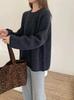 Women's Korean Style 100% Pure Wool Round Neck Pullover Sweater - Autumn/Winter Relaxed Fit with Rolled Hem