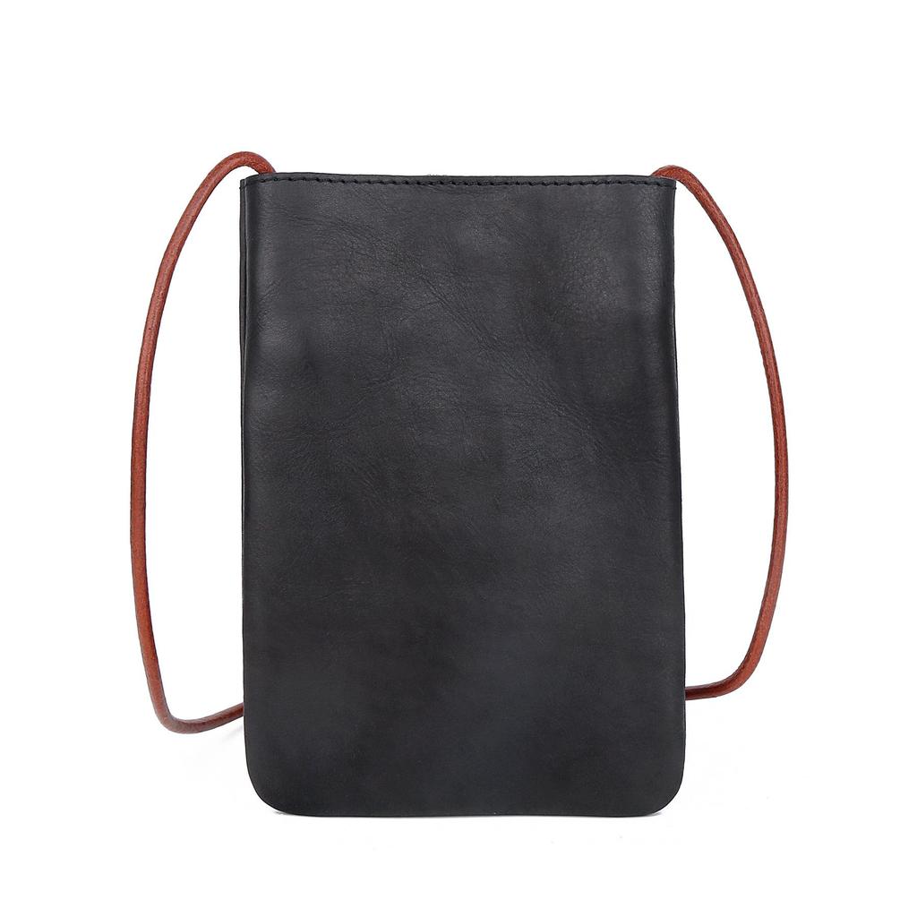 Dámska mini crossbody taška na mobil z pravej kože - Jednoduchá, jednofarebná, všestranná kabelka na rameno do ruky pre vonkajšiu módu