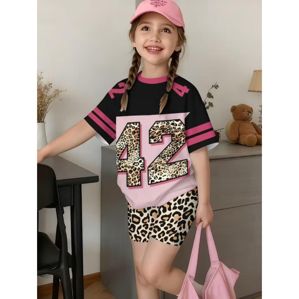 Summer New Young Girl Sets Number 23 Print Crew Neck Short Sleeved Cute T-Shirt Shorts Women's Casual 3D Print T-shirt Tops Tee