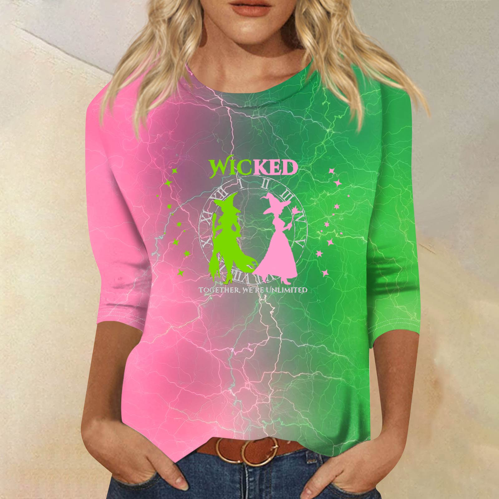 

Women s Fashionable Casual Three-Quarter Sleeve Printed Round Neck Top XXL