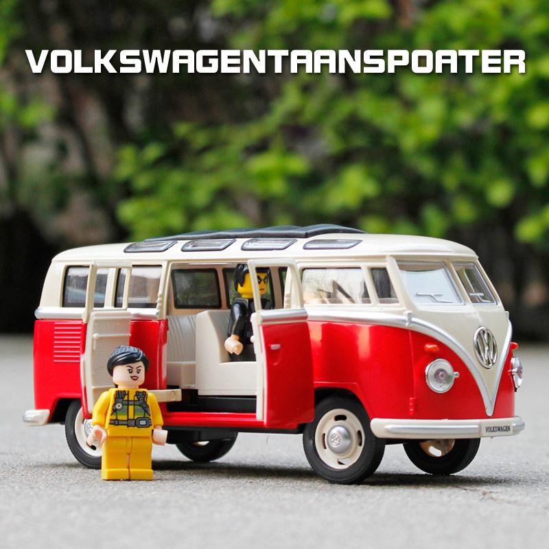 

1:24 Volkswagen VW T1 BUS модель автомобиля из сплава, игрушечный автомобиль, литье под давлением, звук и свет, автомобильные игрушки для детей, автомобиль