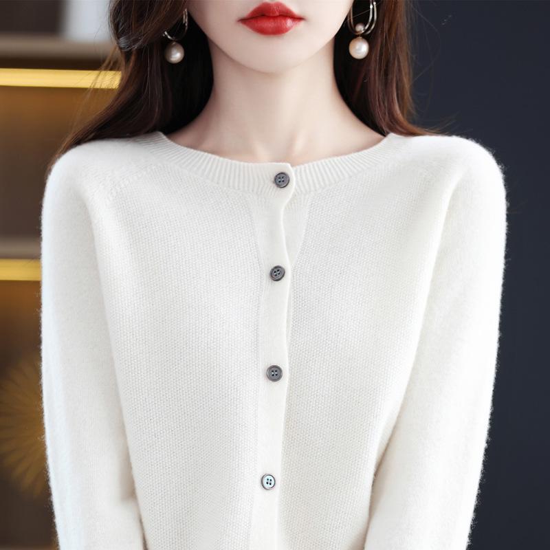 2025 Autumn/Winter Women's Seamless Cashmere Crew Neck Sweater - High-end Pure Wool Knitted Cardigan