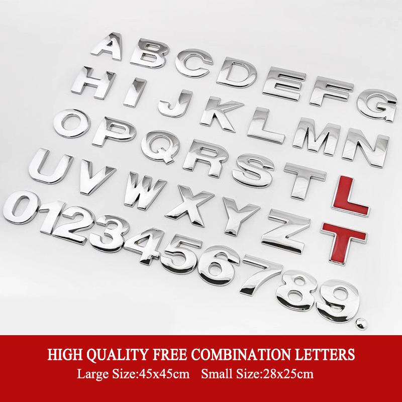 3D Metal DIY Letters Alphabet Numbers Emblem Decal Digital Badge Car Styling Rear Trunk Logo Sticker Accessories Motorcycle