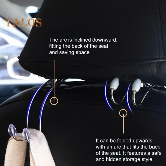 4Pcs Car Seat Headrest Hook Heavy Duty Stainless Steel Multifunctional Universal SUV Auto Seatback Mount Organizer Hanger Car Interior Accessories