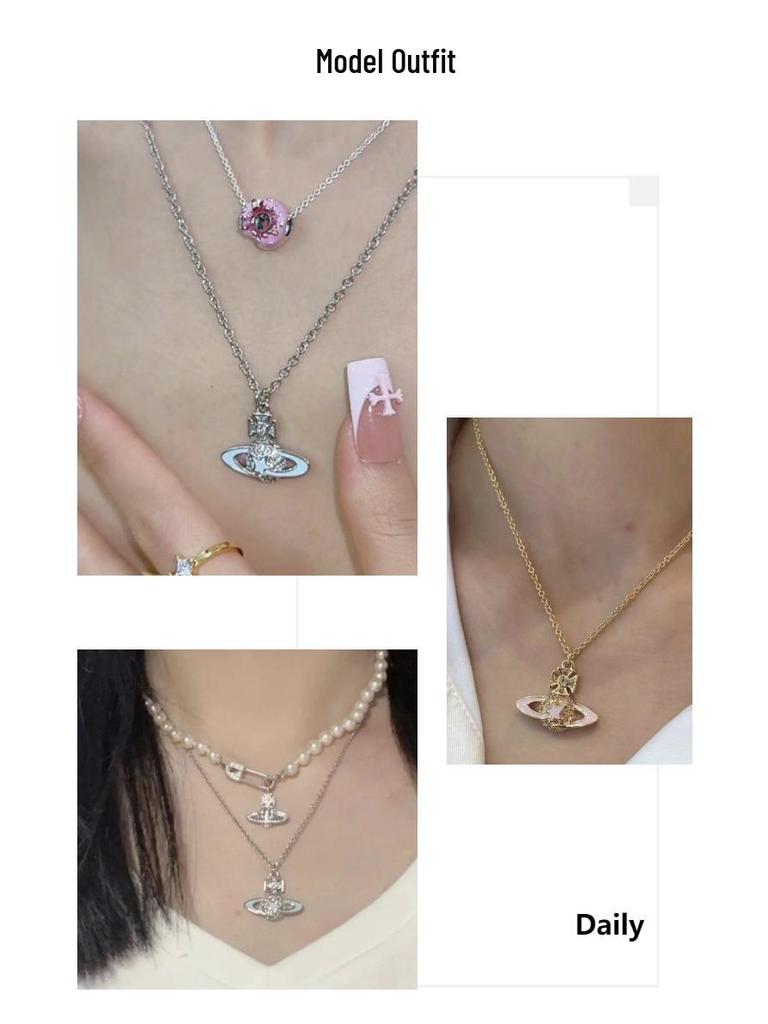 Empress Dowager High Version Diamond Saturn Pendant Necklace - Sweet, Cool Clavicle Chain, Xiaohongshu Celebrity Style