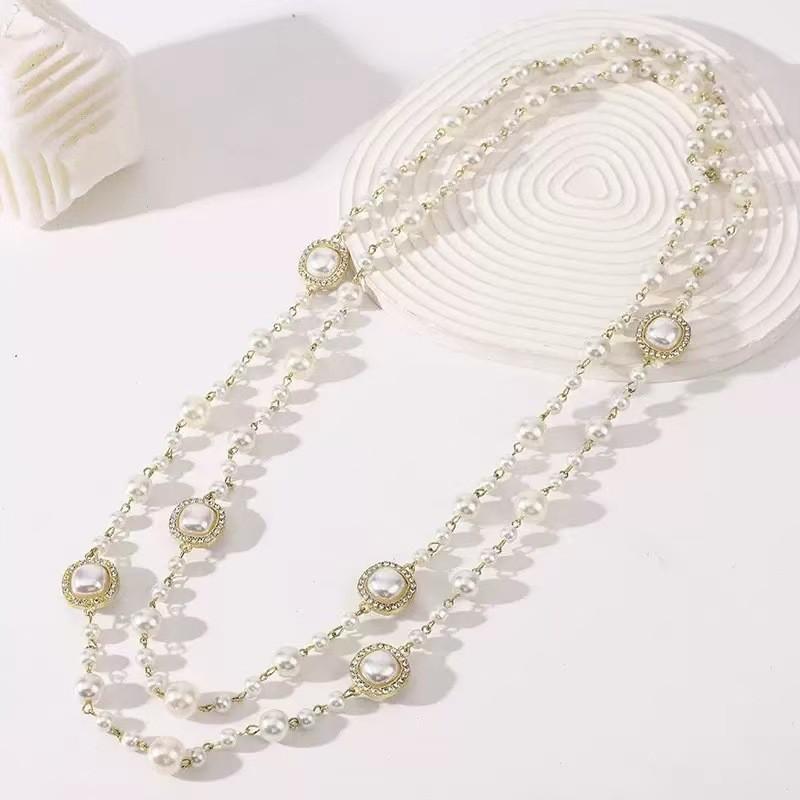 French Luxury Geometric Alloy Necklace With Pearl And Curved Design For Women Summer