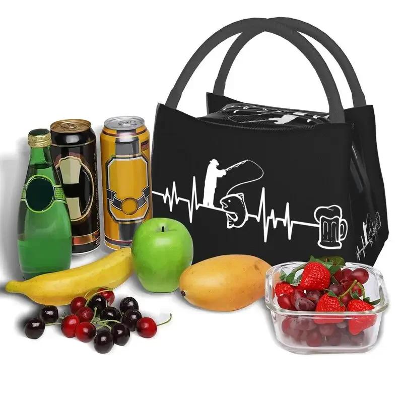 Beer Fisherman Heartbeat Insulated Lunch Bags for Camping Travel Fishing Fish Leakproof Cooler Thermal Lunch Box Women