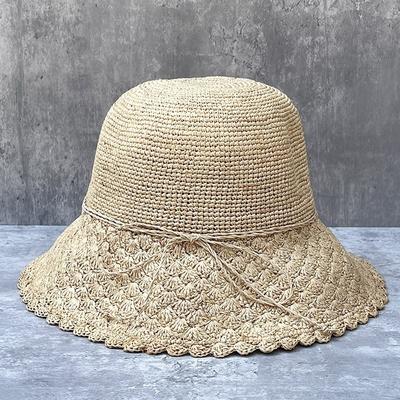 Lafite Straw Fan Flower Hollow Straw Hat Women'S Summer Vacation Leisure Big Edge Beach Hat Foldable Sun Hat