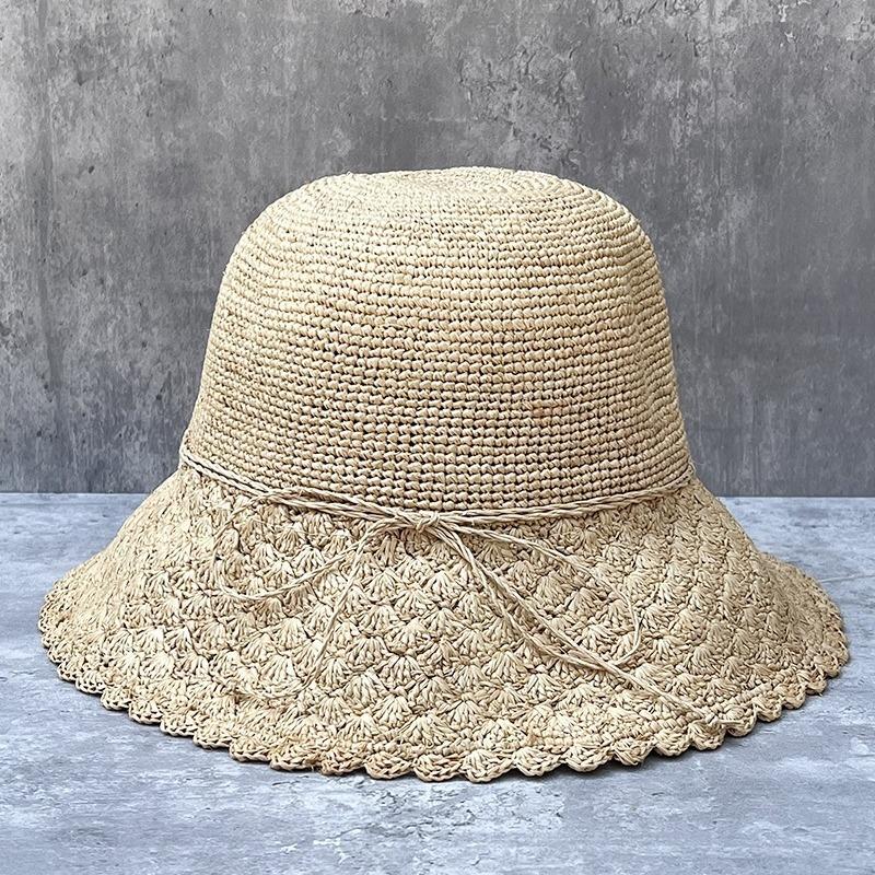 Lafite Straw Fan Flower Hollow Straw Hat Women'S Summer Vacation Leisure Big Edge Beach Hat Foldable Sun Hat
