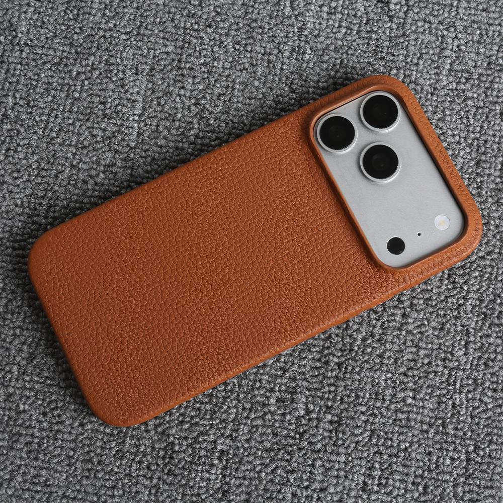 Luxus Echtleder Rindsleder Hülle für iPhone 17 Pro Max 16 15 14 13 12 Natürliches Rindsleder Litschi-Leder Stoßfeste Handyhülle Fundas