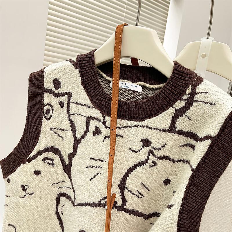 TonLion Women's Cartoon Knit Round Neck Vest