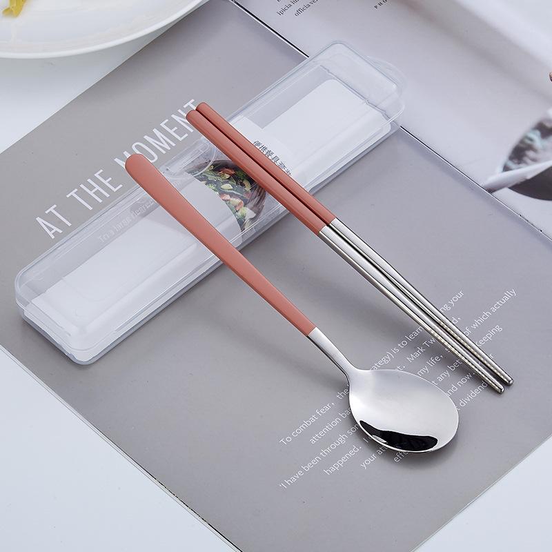 Korea Style Stainless Steel 304 Cutlery Set Portable Chopsticks Spoon with Storage Box Tableware