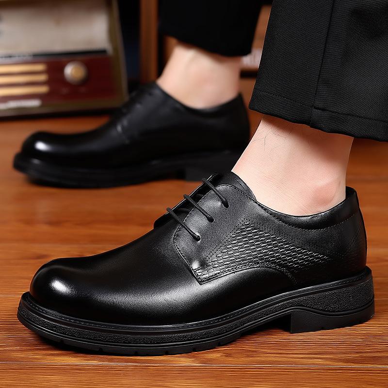 First Layer Cowhide New Men's Business Leather Shoes Genuine Leather Formal Casual Single Shoes Men's Big Toe Thick Soled Men's Shoes