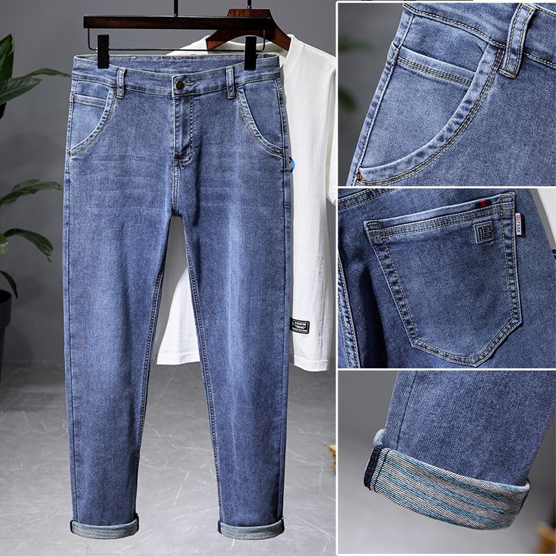 Thick Men's Jeans Spring And Summer Thin Men's Slim Straight Stretch Color Bottom Casual Denim Trousers