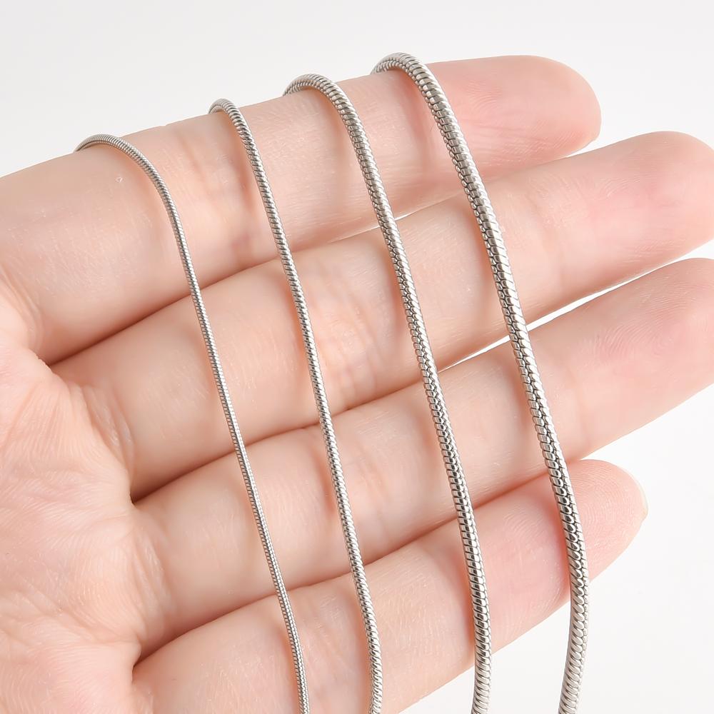 Fashion Round Snake Chain Necklace Silver Color 40/45/50/55/60cm Stainless Steel Necklaces For Women Men Jewelry Different Width