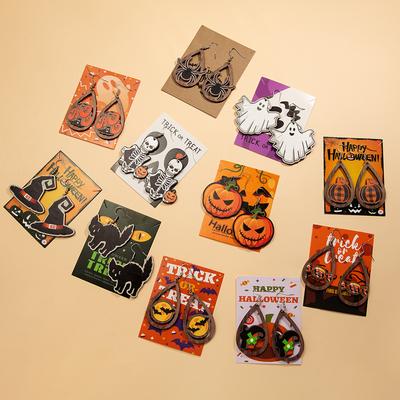 Cartoon Pumpkin Skull Ghost Bat Black Cat Spider Earings For Women Halloween Accessories Creative  Festival Family Gift