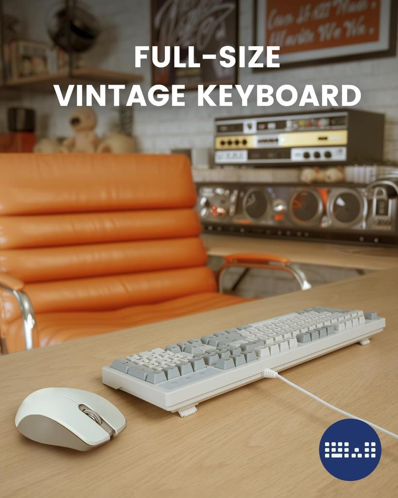 Perixx PERIBOARD-108RD Full-Size Mechanical Keyboard with Gateron Red Switches, Retro GrayWhite, US English Layout