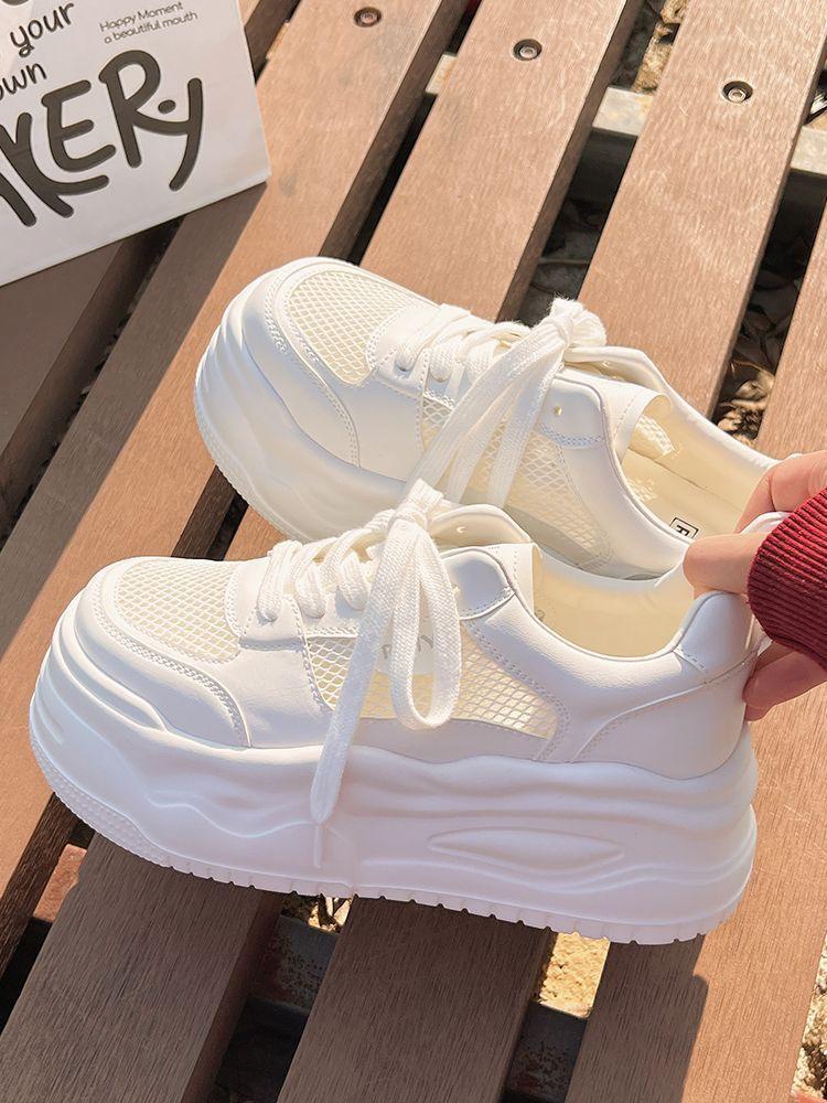 Platform Shoes Heighten Little White Shoes Women's 2025 New Summer Light and Breathable Mesh Is Not Tired Feet Casual Sports Shoes