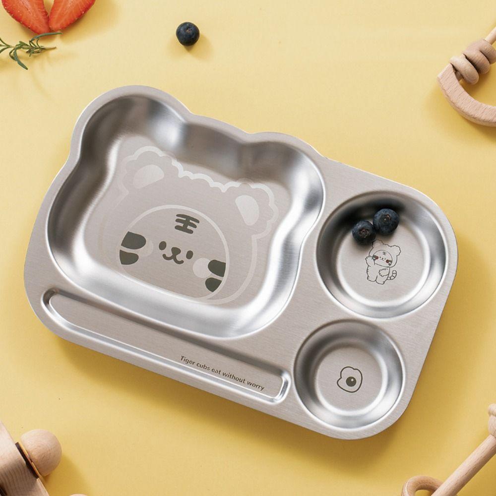 Multi Grids Children Divided Dinner Plate Square Shaped Stainless Steel Plate Kindergarten School