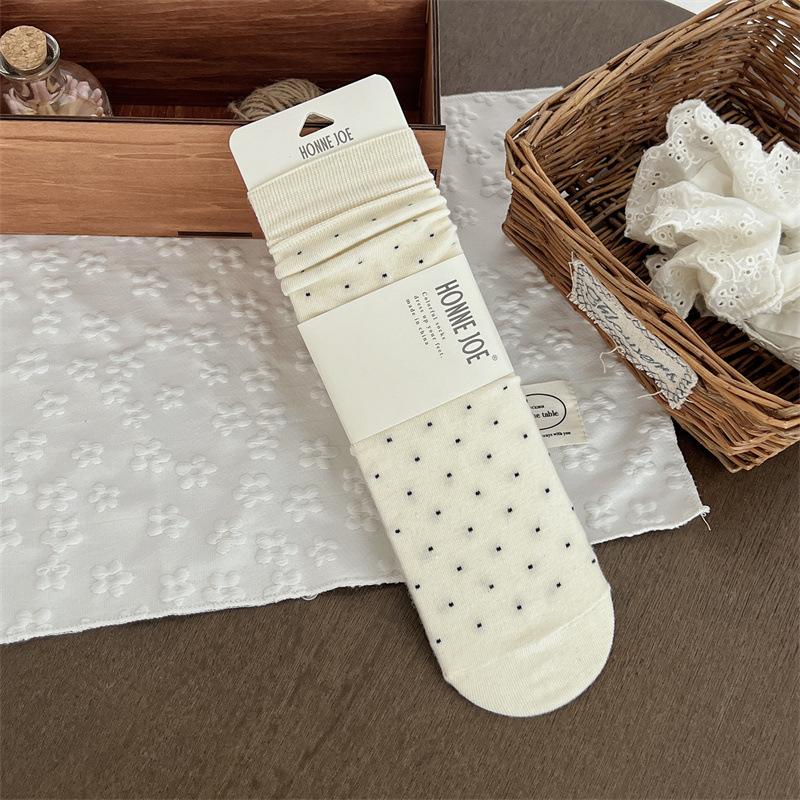Women's Wool Mid-calf Socks Polka Dot White Versatile Autumn and Winter Breathable and Warm Long Socks
