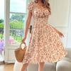Europäische und amerikanische Damenbekleidung Sommer neues bedrucktes florales Taille Pendel Kleid Puffärmel