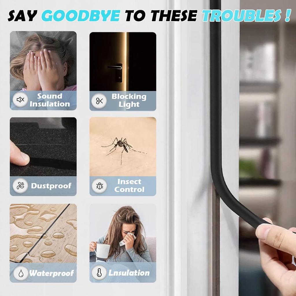 10m/20m/50m D Shape Door Weather Stripping 4 Colors Self-adhesive Rubber Window Weather Stripping Heat Preservation Dustproof