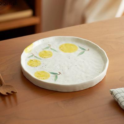 Piatto in Ceramica con Motivo di Frutta Dipinto a Mano Piatto da Dessert Creativo Piatto da Bistecca Ciotola per Pasta Ciotola per Snack Stoviglie Speciali per la Casa