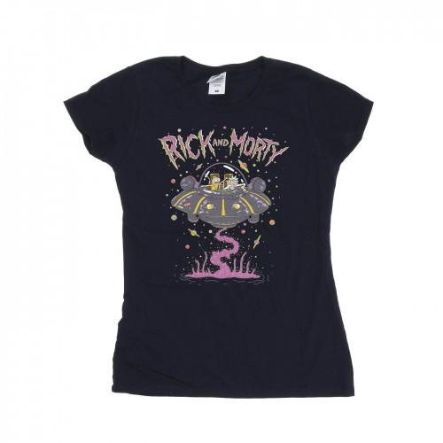Rick And Morty Womens/Ladies Pink Spaceship Cotton T-Shirt
